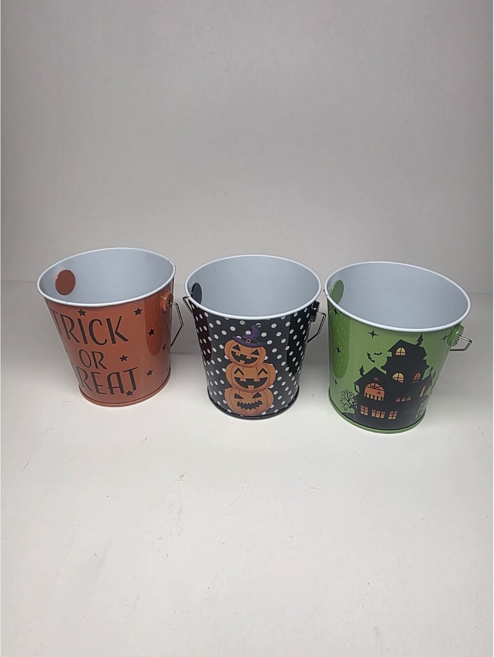 4in Metal Halloween Candy/Food Pail Bucket mixed designs 3 Pcs
